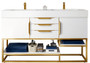 Columbia 59" Double Vanity, Glossy White, Radiant Gold w/ Glossy White Composite Top