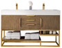Columbia 59" Double Vanity, Latte Oak, Radiant Gold w/ Glossy White Composite Top