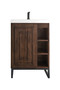 Alicante' 24" Single Vanity Cabinet, Mid-Century Acacia, Matte Black w/White Glossy Composite Countertop
