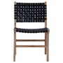 Maverick Top Grain Woven Black Leather with Teak Frame Dining Side Chair