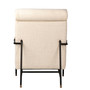 Myla Cotton Upholstered Tall Back Occasional Chair with Black Steel Frame with Brown Suede Wrapped Arm Rests