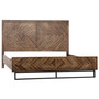 Warnock Acacia and Iron Panel Bed with Herringbone Detailing Finished in an Antique Brown Seal, Eastern King