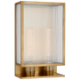 York 16" Double Box Outdoor Sconce in Soft Brass with Clear Ribbed Glass