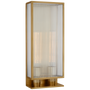 York 24" Double Box Outdoor Sconce in Soft Brass with Clear Ribbed Glass