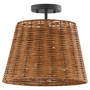 3 Light Wicker Semi Flush - Black