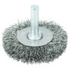 WEILER Radial Wheel Brush, Stem-Mounted, Crimped Filament/Wire, 20000 rpm Max, Unthreaded Stem WEILER Radial Wheel Brush, Stem-Mounted, Crimped Filament/Wire, 20000 rpm Max, Unthreaded Stem