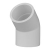 Elbow, 45 deg Elbow, Socket End, SCH 40, 280 psi, Molded, PVC, Nitrile Seal, White, 140 deg F, Domestic Elbow, 45 deg Elbow, Socket End, SCH 40, 280 psi, Molded, PVC, Nitrile Seal, White, 140 deg F, Domestic