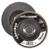 WEILER Wolverine Flap Disc, 4-1/2 in Dia Disc, 7/8 in Center Hole, Zirconia Alumina Abrasive, Type 29 Angled Disc, Blue