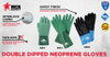 General Purpose Gloves, Industrial Grade, Large, Double Dipped Neoprene Palm, Double Dipped Neoprene, Green , Standard Finger,  Wing Thumb, Gauntlet Cuff