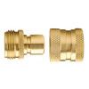 Coupler, Quick Connect, Coupler, 3/4 in, Male Plug x Female Coupler End, 150 psi, 140 deg F, Brass, Gold , 1.86 in lg, Domestic