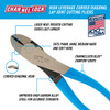 Diagonal Cutting Plier, High Leverage, 7-3/4 in Lg, Comfort Grip, High Carbon Steel Handle, Blue , Curved/Lap Joint Jaw, 1.02 in lg Jaw, Diagonal Cut