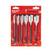 MILWAUKEE Flat Boring Bit Set, Spade, 3/8 in Drill, 1 in Drill, 6 -Piece, Carbon Steel