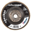 WEILER Wolverine Flap Disc, Fast Cut, 4-1/2 in Dia Disc, 7/8 in Center Hole, 60 Grit, Medium, Zirconia Alumina Abrasive, Type 27 Flat Disc, Phenolic Backing, 13000 rpm Max WEILER Wolverine Flap Disc, Fast Cut, 4-1/2 in Dia Disc, 7/8 in Center Hole, 60 Grit, Medium, Zirconia Alumina Abrasive, Type 27 Flat Disc, Phenolic Backing, 13000 rpm Max