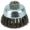 WEILER VORTEX Cup Brush, Flat Surface, 2-3/4 in Dia Brush, 5/8 in-11 Arbor Hole, Knot Filament/Wire, 0.02 in Dia Wire, Carbon Steel Wire Fill, 1 in Lg Trim, 14000 rpm Max WEILER VORTEX Cup Brush, Flat Surface, 2-3/4 in Dia Brush, 5/8 in-11 Arbor Hole, Knot Filament/Wire, 0.02 in Dia Wire, Carbon Steel Wire Fill, 1 in Lg Trim, 14000 rpm Max