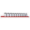 Socket Set, Standard, 6 -Point, 1/2,  9/16,  5/8,  11/16,  3/4,  13/16,  7/8,  15/16,  1,  1-1/16 and 1-1/8 in Socket, 1/2 in Drive, ASME B107.1, Alloy Steel