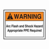Accuform® LELC323 Flexible Warning Safety Label, 5 in L x 3-1/2 in W, WARNING (ANSI) - ARC FLASH AND SHOCK HAZARD APPROPRIATE PPE REQUIRED Legend, Black/Orange/White, Adhesive Dura-Vinyl™, 1 per Pack Labels