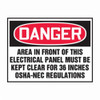 Accuform® LELC002VSP Danger Safety Label, 5 in L x 3-1/2 in W, DANGER AREA IN FRONT OF THIS ELECTRICAL PANEL MUST BE KEPT CLEAR FOR 36 INCHES - OSHA-NEC REGULATIONS Legend, Black/Red/White, Adhesive Vinyl, 5 per Pack Labels