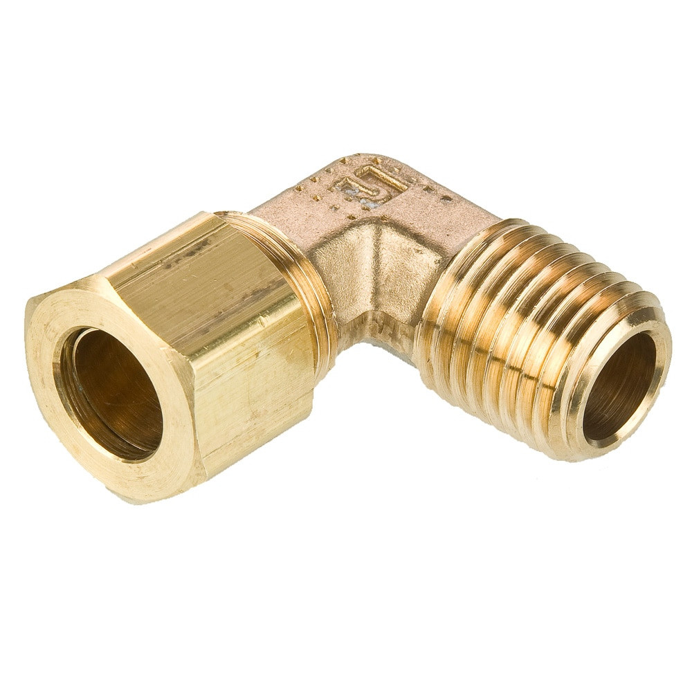 PARKER Elbow, Poly-Tite Compression x MNPT End, 0 to 150 deg F, Brass, Forged, 90 deg Elbow, Fluid