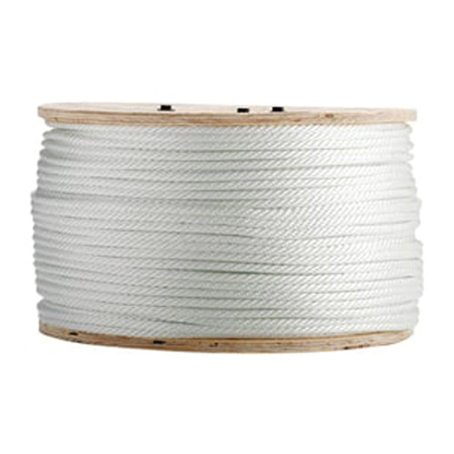 Rope, Solid Braided, 500 ft Lg, White, Nylon, Spool