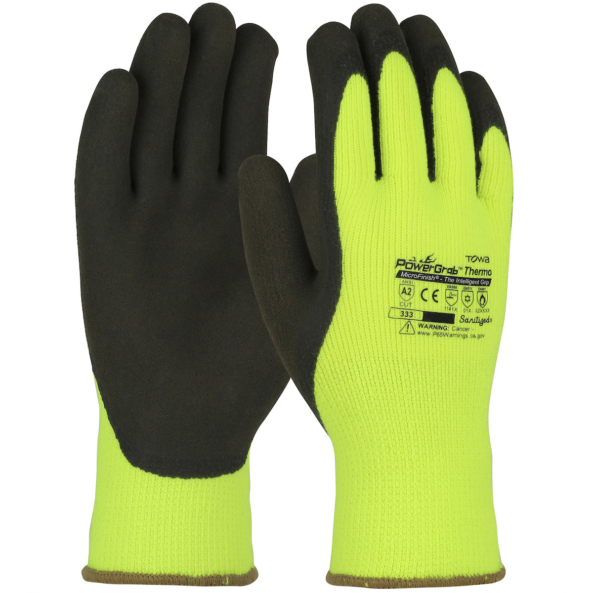 Heat Resistant Gloves, High Visibility, Latex Palm, Acrylic Terry, Brown,  Lime Yellow, Seamless Knit