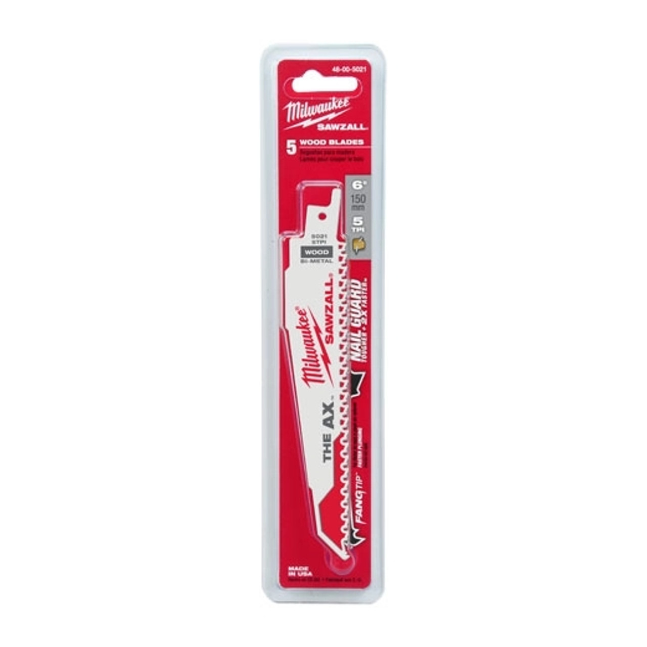 MILWAUKEE AX Sawzall Blade, Demolition,  Tapered Back, 1 in Wd, 0.062 in Thk, Matrix II Teeth, 1/2 in Tang