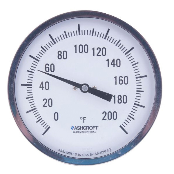 Thermometer, Bi-Metal, 3 in Dial, 1/2 in NPT, Rear Connection, 4 in Lg Stem, Stainless Steel