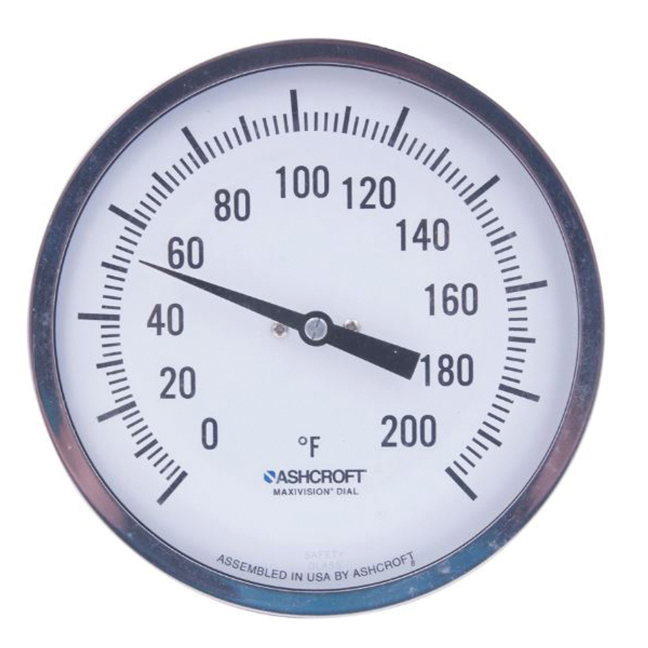Thermometer, Bi-Metal, 3 in Dial, 1/2 in NPT, Rear Connection, 4 in Lg Stem, Stainless Steel Thermometer, Bi-Metal, 3 in Dial, 1/2 in NPT, Rear Connection, 4 in Lg Stem, Stainless Steel
