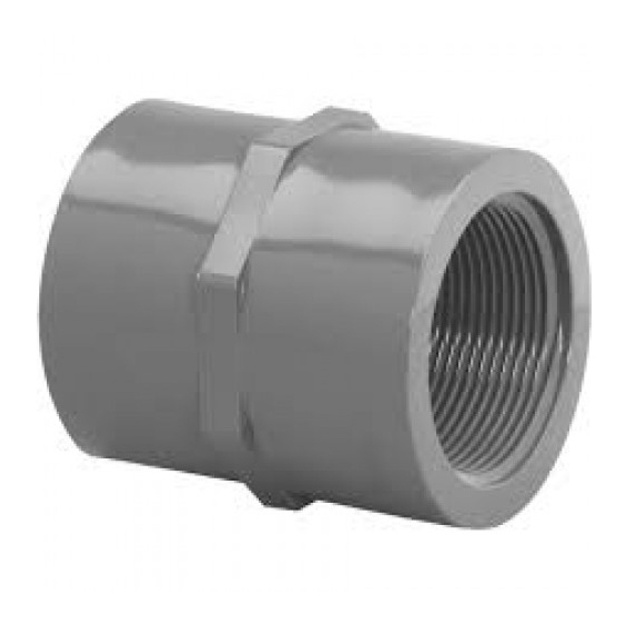 Reducer Coupling, Coupling, FNPT End, SCH 80, 150 psi, Molded, PVC, Gray, 140 deg F, Domestic Reducer Coupling, Coupling, FNPT End, SCH 80, 150 psi, Molded, PVC, Gray, 140 deg F, Domestic