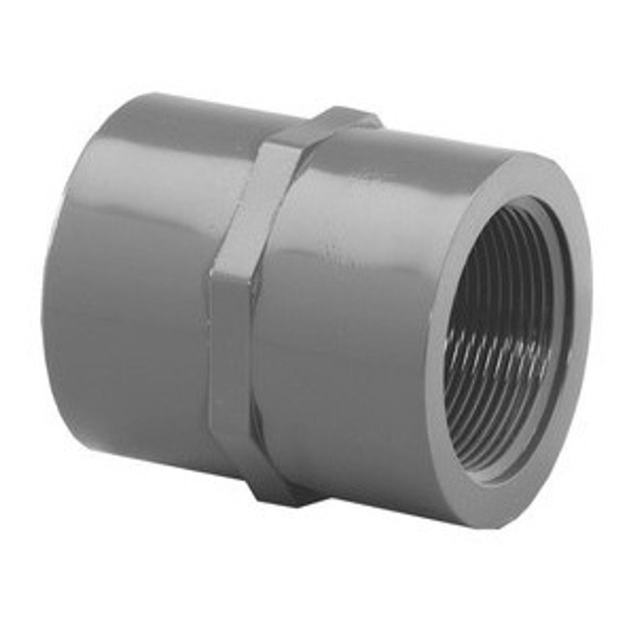 Pipe Adapter, Adapter, Socket x FNPT End, SCH 80/XH, Injection-Molded, PVC, Gray, 140 deg F, Domestic
