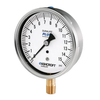 Mechanical Pressure Gauge, Dry, 1/4 in MNPT, 3-1/2 in Dia Dial, +/-1%, 0.2 psi, Dial Display, Stem Mount, 30 psi