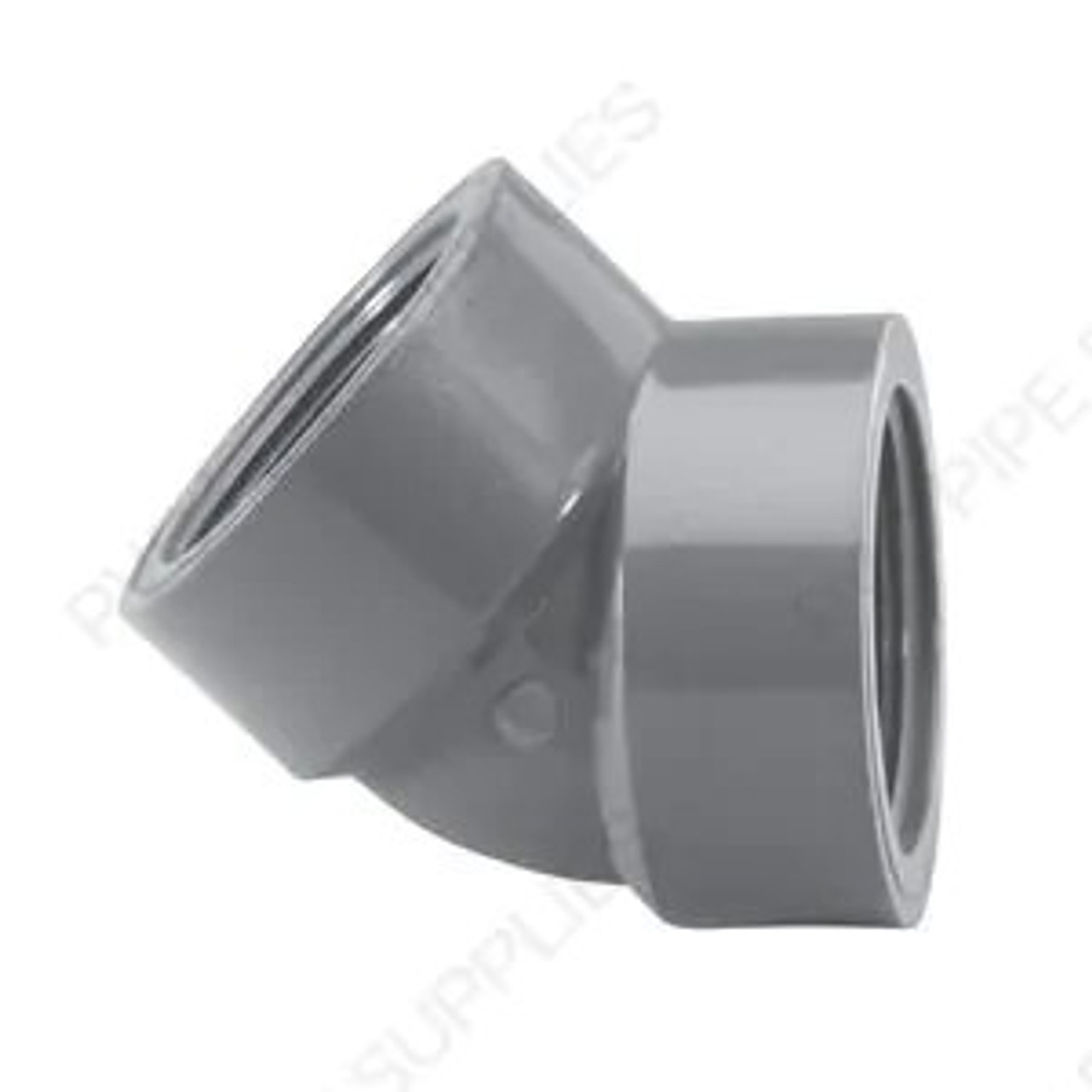 Elbow, 45 deg Elbow, FNPT End, SCH 80, 150 psi, Molded, PVC, Gray, 140 deg F, 1/2 to 1 in