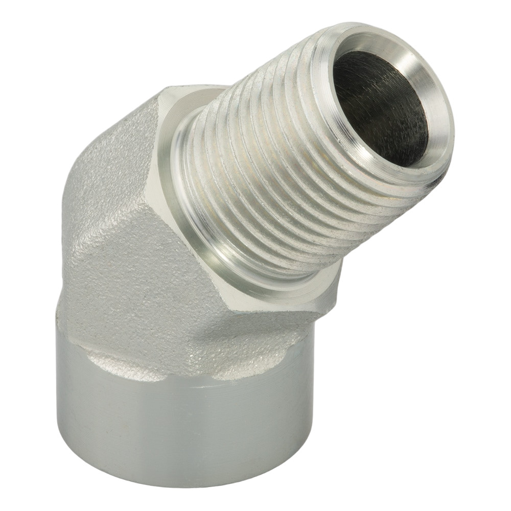 PARKER Hydraulic Elbow, Male NPT/NPTF x Female NPT/NPTF End, 45 deg, Steel, Domestic