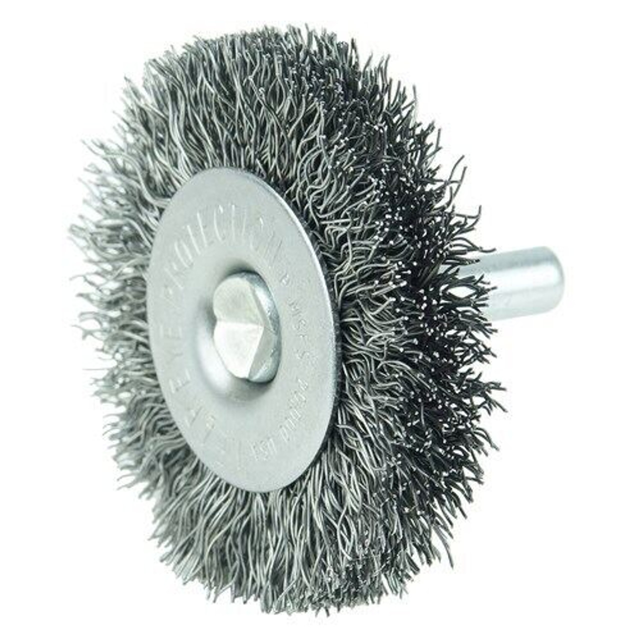 WEILER Radial Wheel Brush, Stem-Mounted, Crimped Filament/Wire, 20000 rpm Max, Unthreaded Stem WEILER Radial Wheel Brush, Stem-Mounted, Crimped Filament/Wire, 20000 rpm Max, Unthreaded Stem