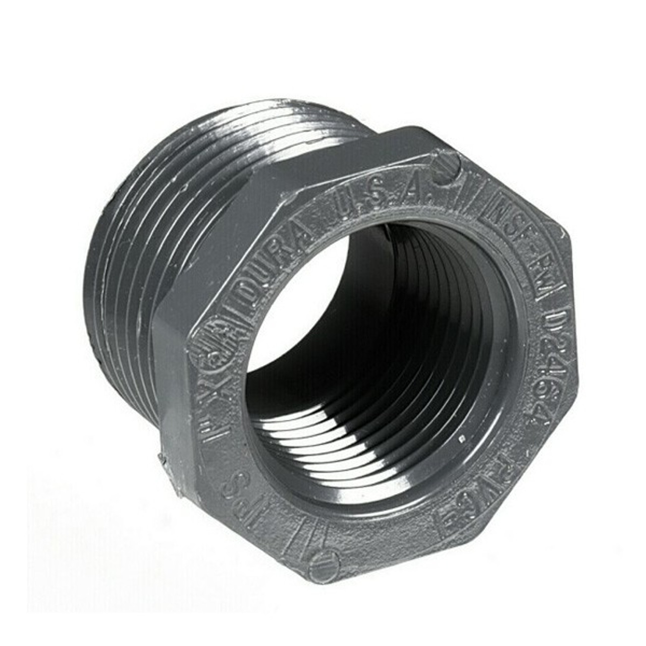 Reducer Bushing, Flush Style, Bushing, MNPT x FNPT End, SCH 80, Injection-Molded, PVC, Gray, 140 deg F, 3 x 2 in
