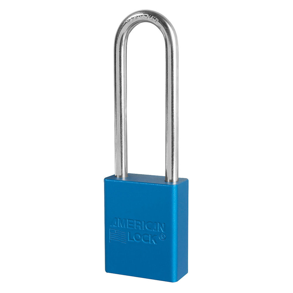 Safety Lockout Padlock, Different Key, Anodized Aluminum Body, 1/4 in Dia Shackle, 3 in Ht Shackle