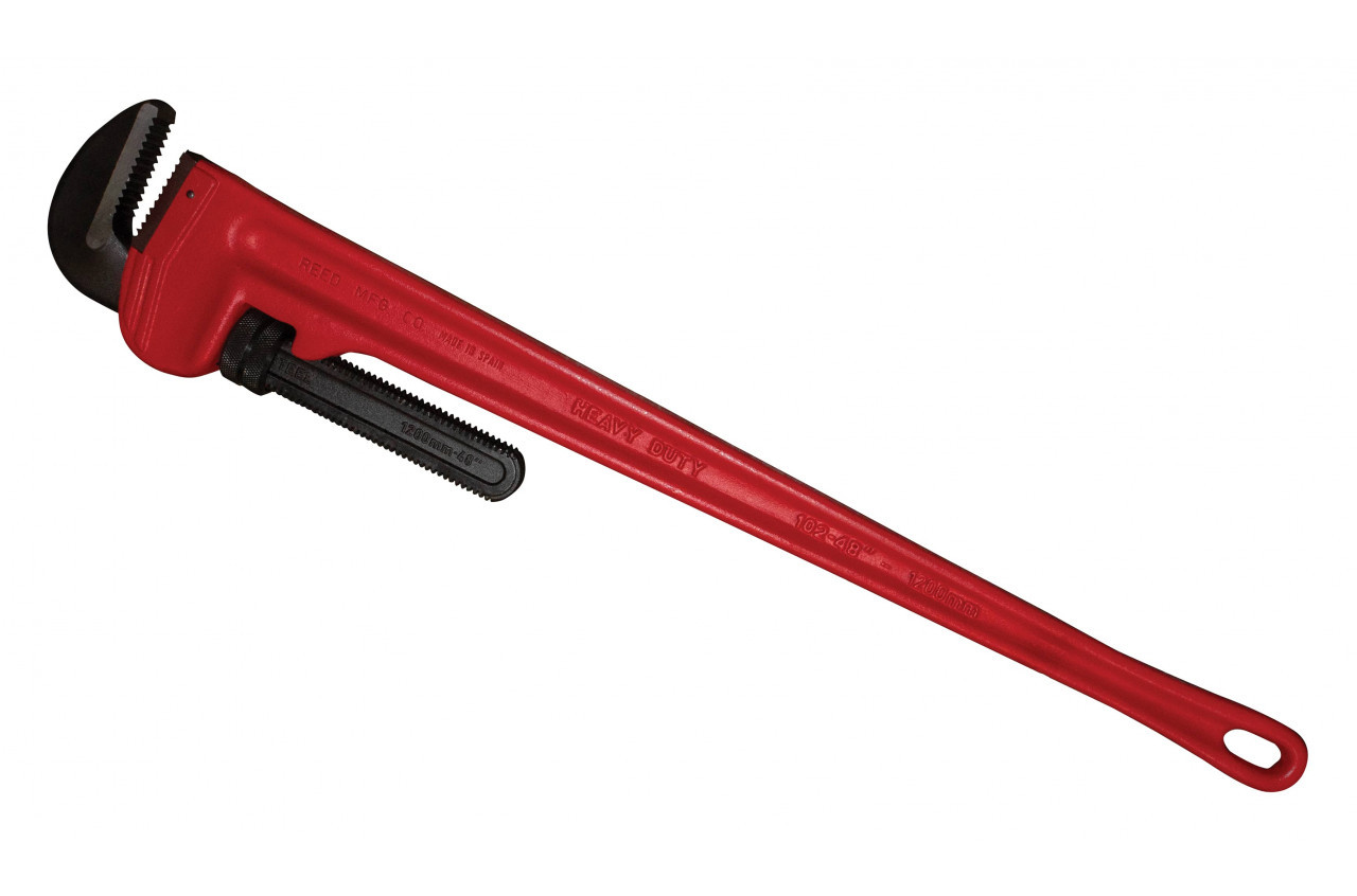 Straight Pipe Wrench, Heavy Duty, Hook and Heel Jaw, Alloy Steel Jaw, 180 deg Head, Standard, Red Handle