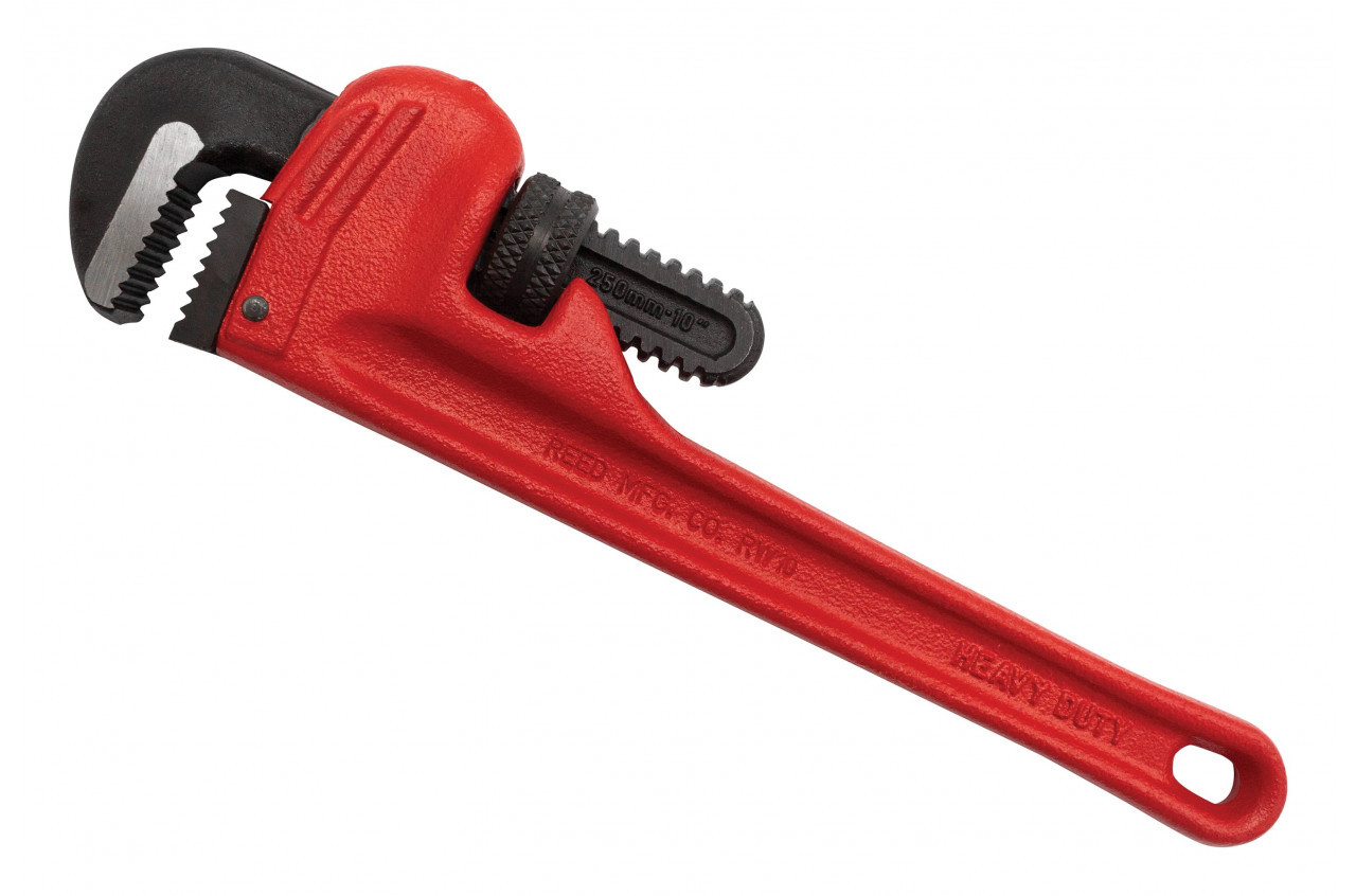 Straight Pipe Wrench, Heavy Duty, Hook and Heel Jaw, Alloy Steel Jaw, 180 deg Head, Standard, Red Handle