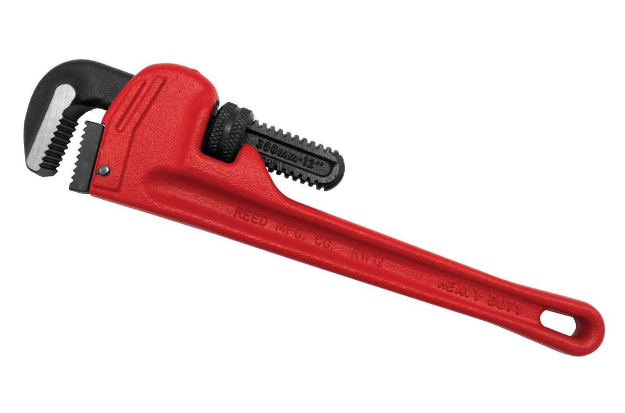 Straight Pipe Wrench, Heavy Duty, Hook and Heel Jaw, Alloy Steel Jaw, 180 deg Head, Standard, Red Handle