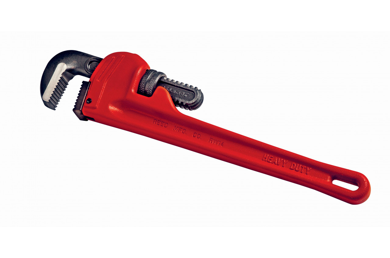 Straight Pipe Wrench, Heavy Duty, Hook and Heel Jaw, Alloy Steel Jaw, 180 deg Head, Standard, Red Handle