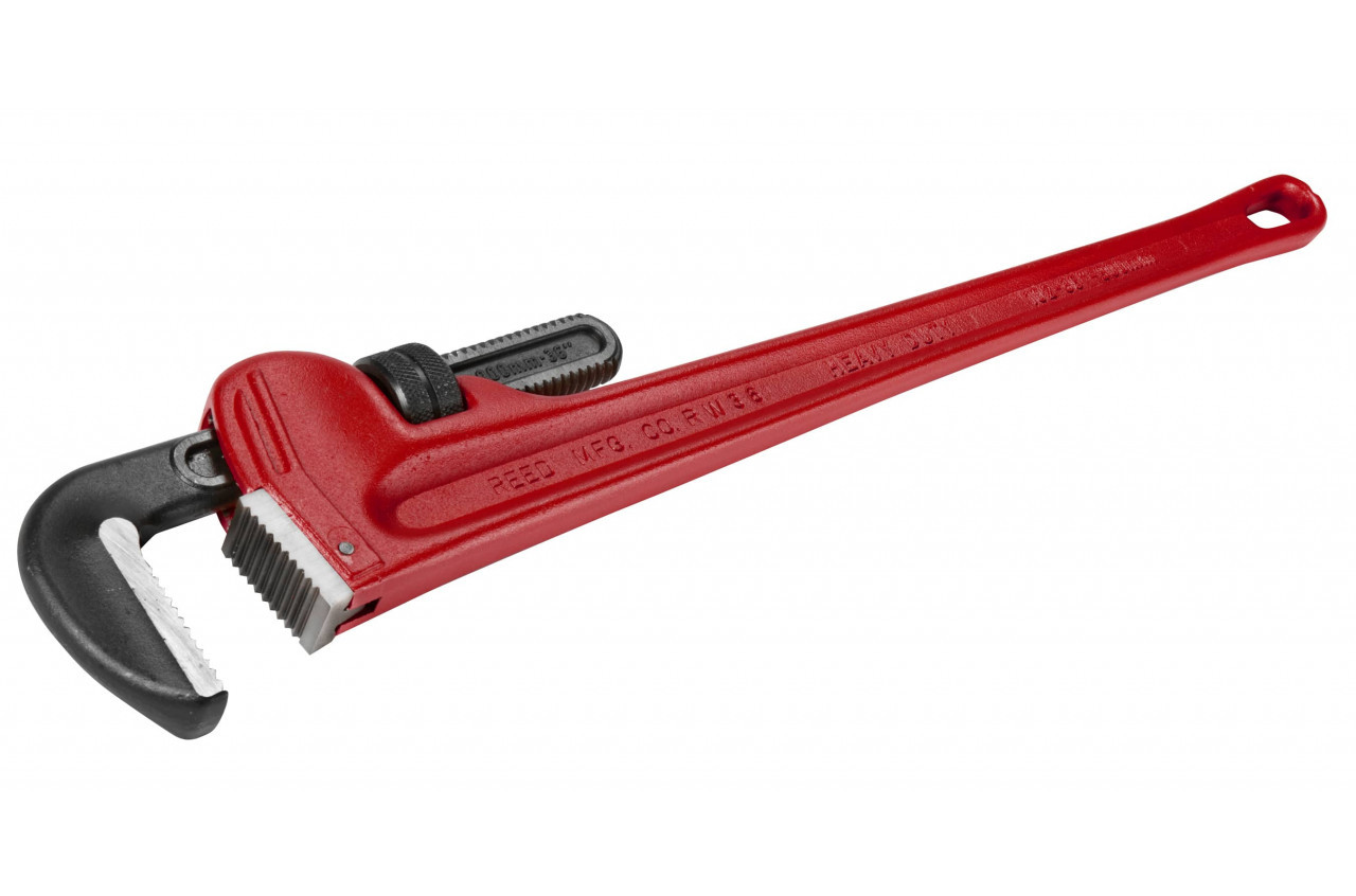Straight Pipe Wrench, Heavy Duty, Hook and Heel Jaw, Alloy Steel Jaw, 180 deg Head, Standard, Red Handle
