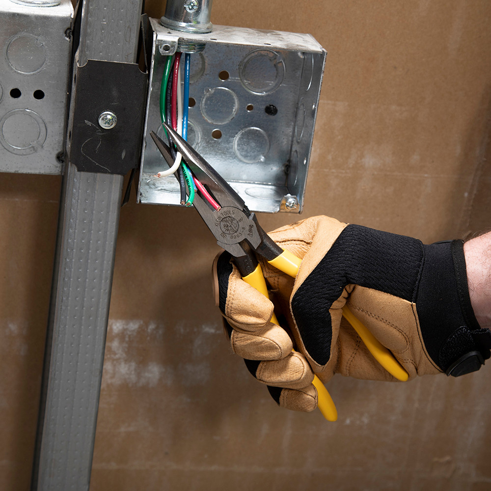 Long Nose Plier, Knurled Jaw, Tool Steel Jaw, 5-5/8 in Lg, Plastic Handle, Yellow, Steel Applicable