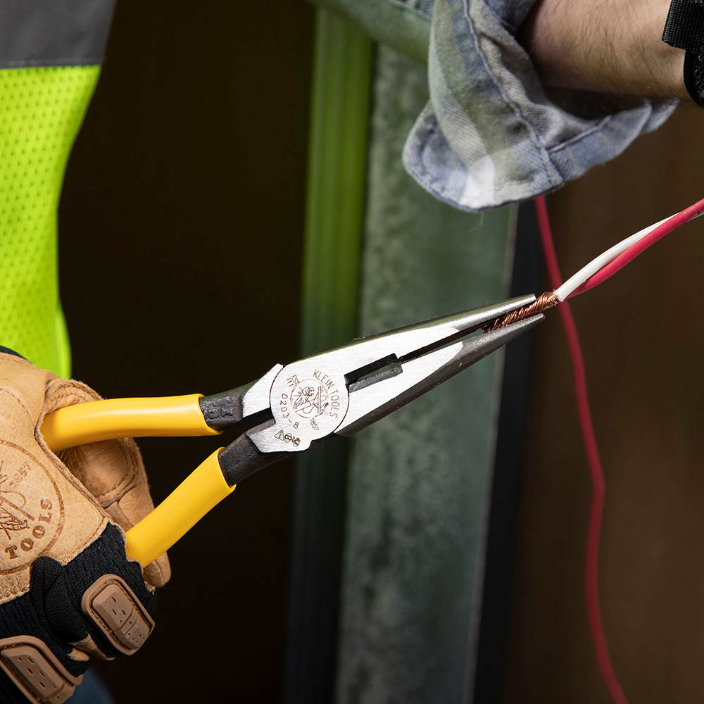 Long Nose Plier, Knurled Jaw, Tool Steel Jaw, 5-5/8 in Lg, Plastic Handle, Yellow, Steel Applicable