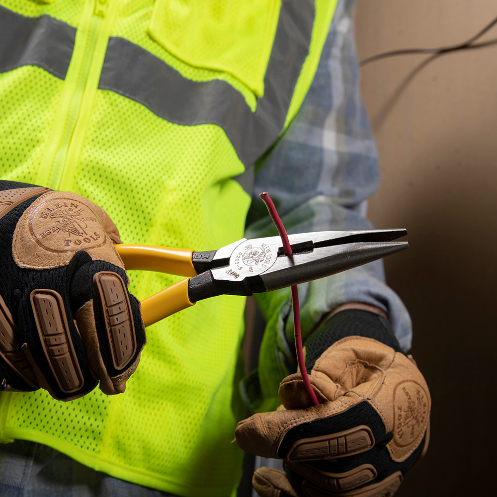 Long Nose Plier, Knurled Jaw, Tool Steel Jaw, 5-5/8 in Lg, Plastic Handle, Yellow, Steel Applicable