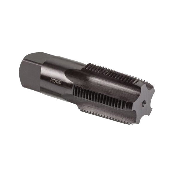 RIDGE Pipe Tap, Straight Flute, Imperial, Tapered Chamfer, Right Hand Cut, High Carbon Steel, Oxide Coated, 0.906 to 1-47/64 in