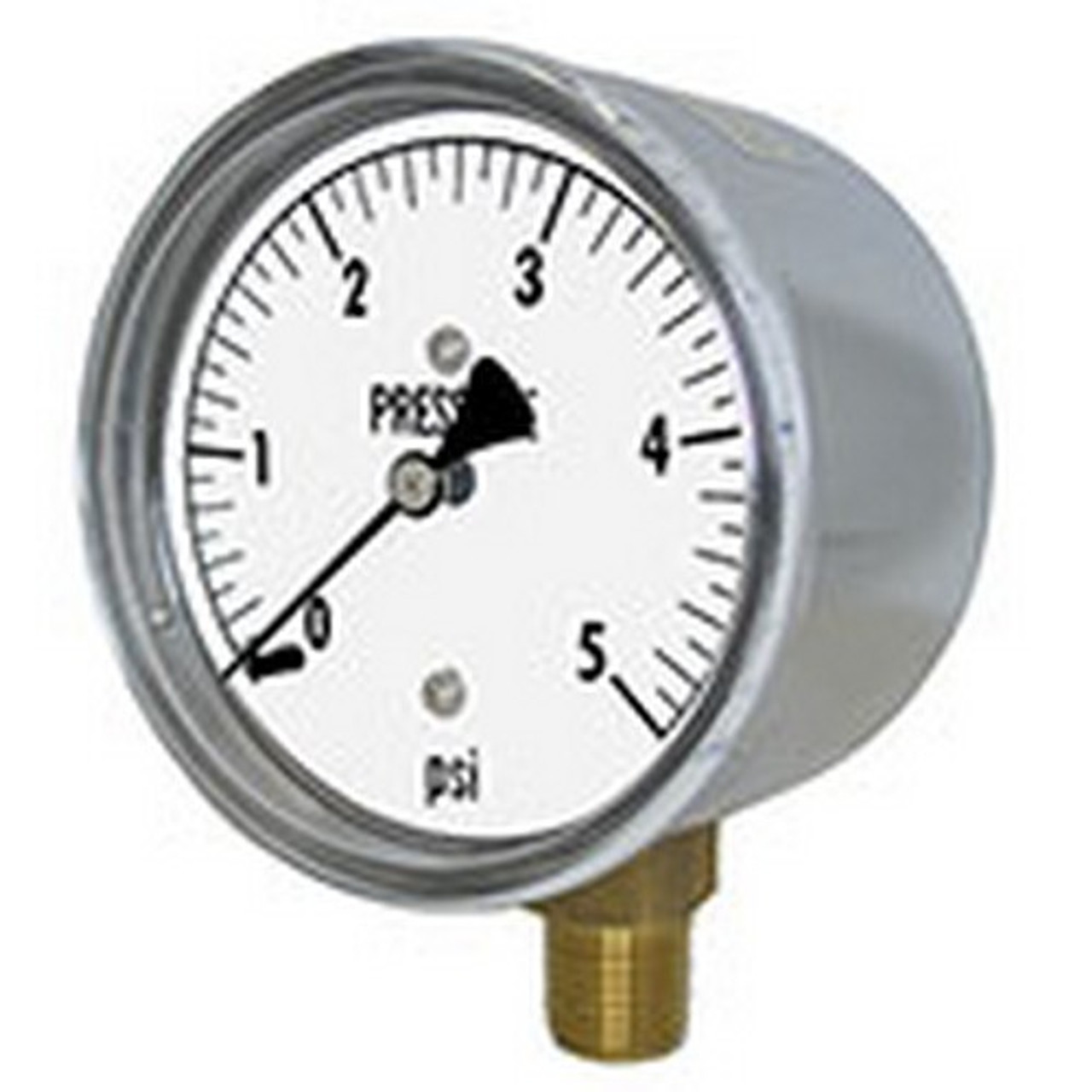 Pressure Gauge, low, 1/4 in, 2-1/2 in Dia Dial, Lower Mount, Steel, Chrome Plated