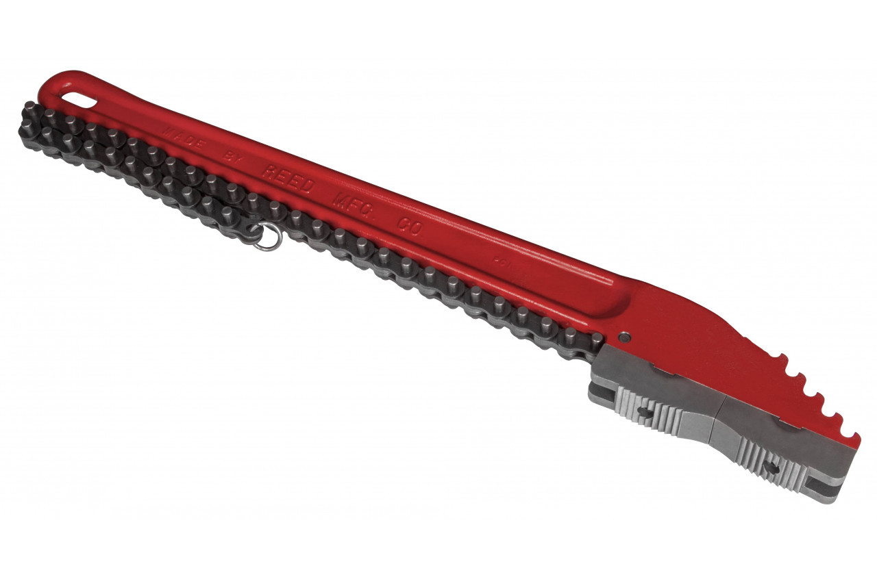 Chain Wrench, Heavy Duty, Dual Reversible Jaw, In-Line, High Tensile Ductile Iron Handle, Red Handle