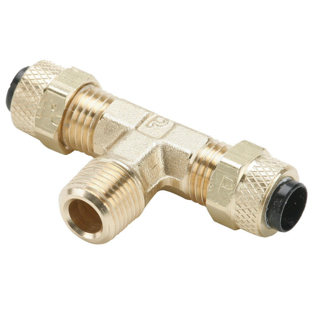 PARKER Branch Tee, Poly-Tite Compression x MNPT End, 150 psi, 0 to 150 deg F, Brass, Forged, Tee, Pneumatic