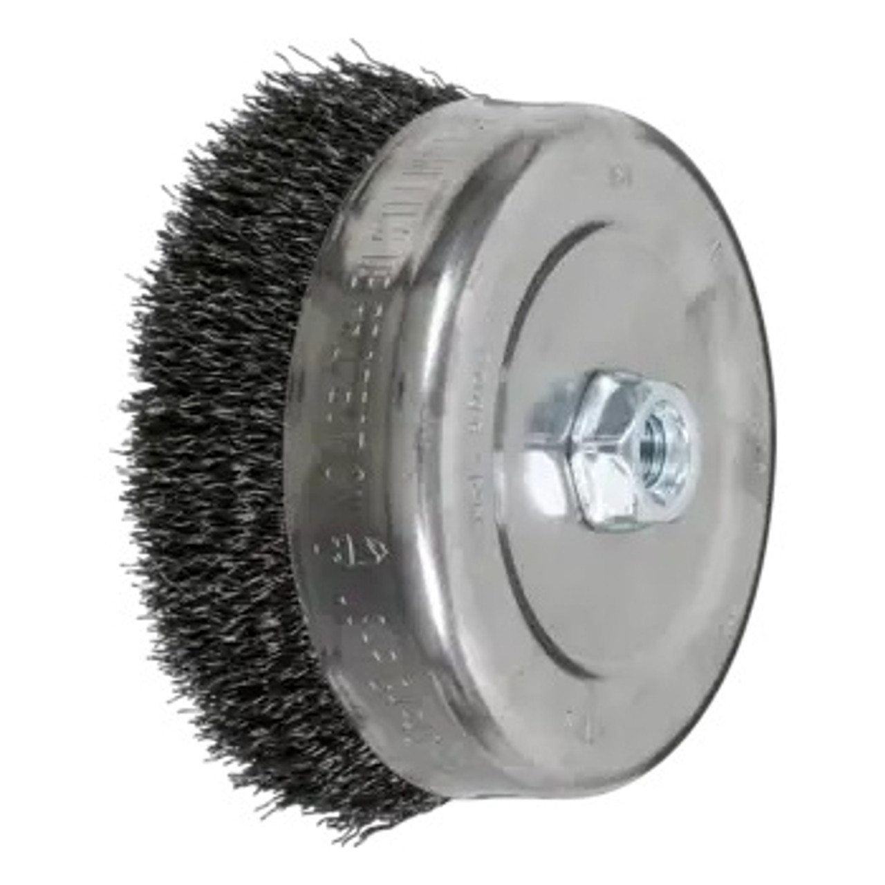 ADVANCE Cup Brush, 6 in Dia Brush, 5/8 in-11 Arbor Hole, Crimped Filament/Wire, Steel Wire Fill, 1-3/8 in Lg Trim