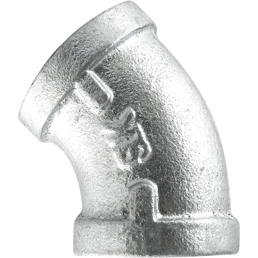 Elbow, 45 deg Elbow, NPS End, Class 150, 150 psi, Hot Dipped, Malleable Iron, Galvanized