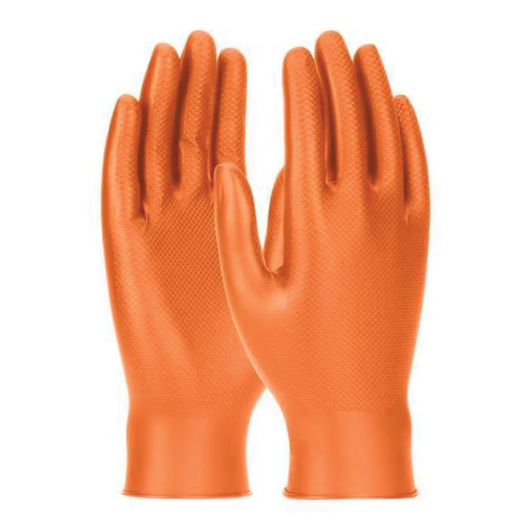 General Purpose Gloves, Powder Free, Nitrile, Orange, 9 in Lg, Puncture,  Tear Resist